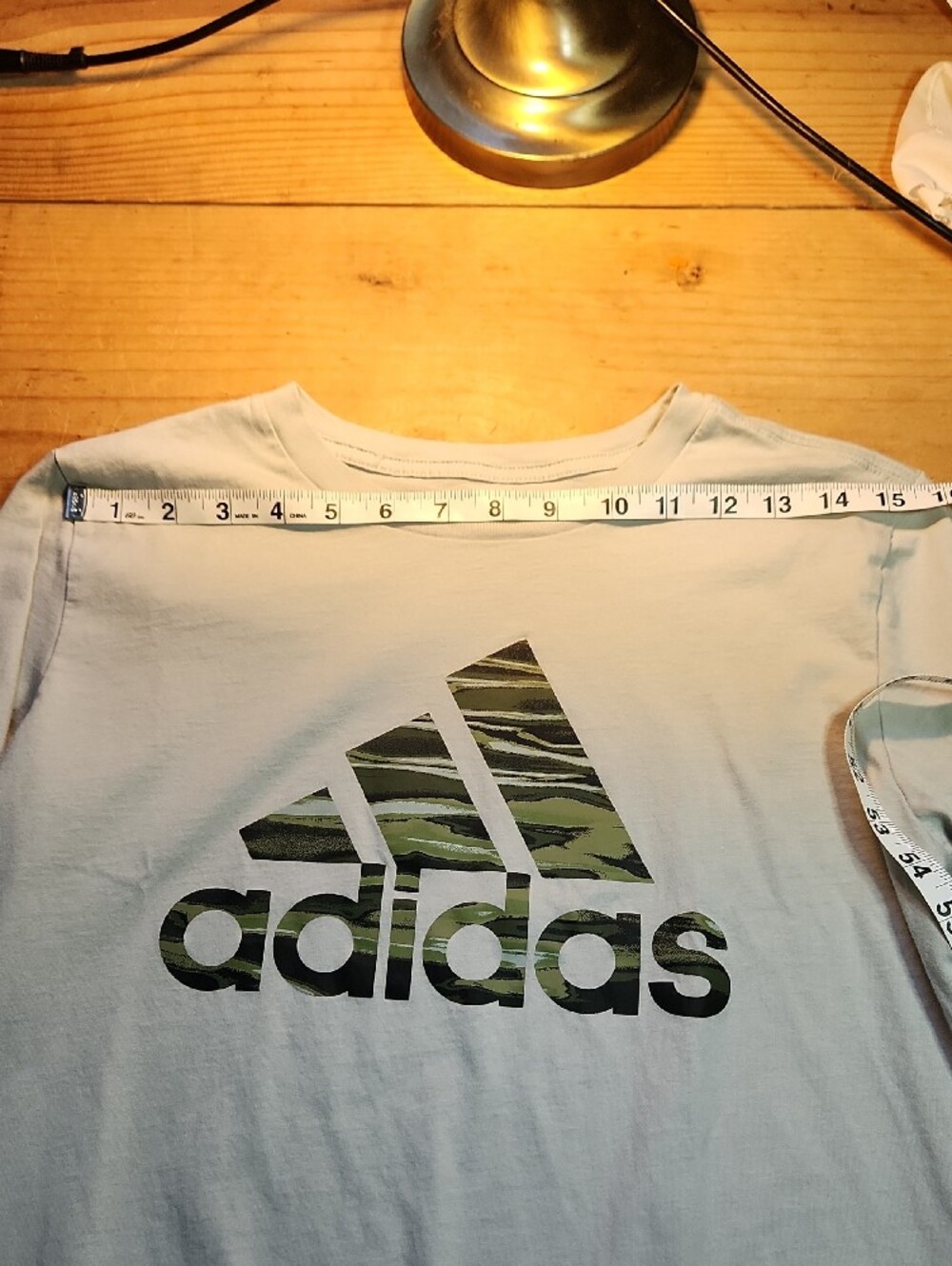 adidas Light Gray Long-Sleeve Tee with Camo Logo, Sz 18-20 - Picture 7 of 10